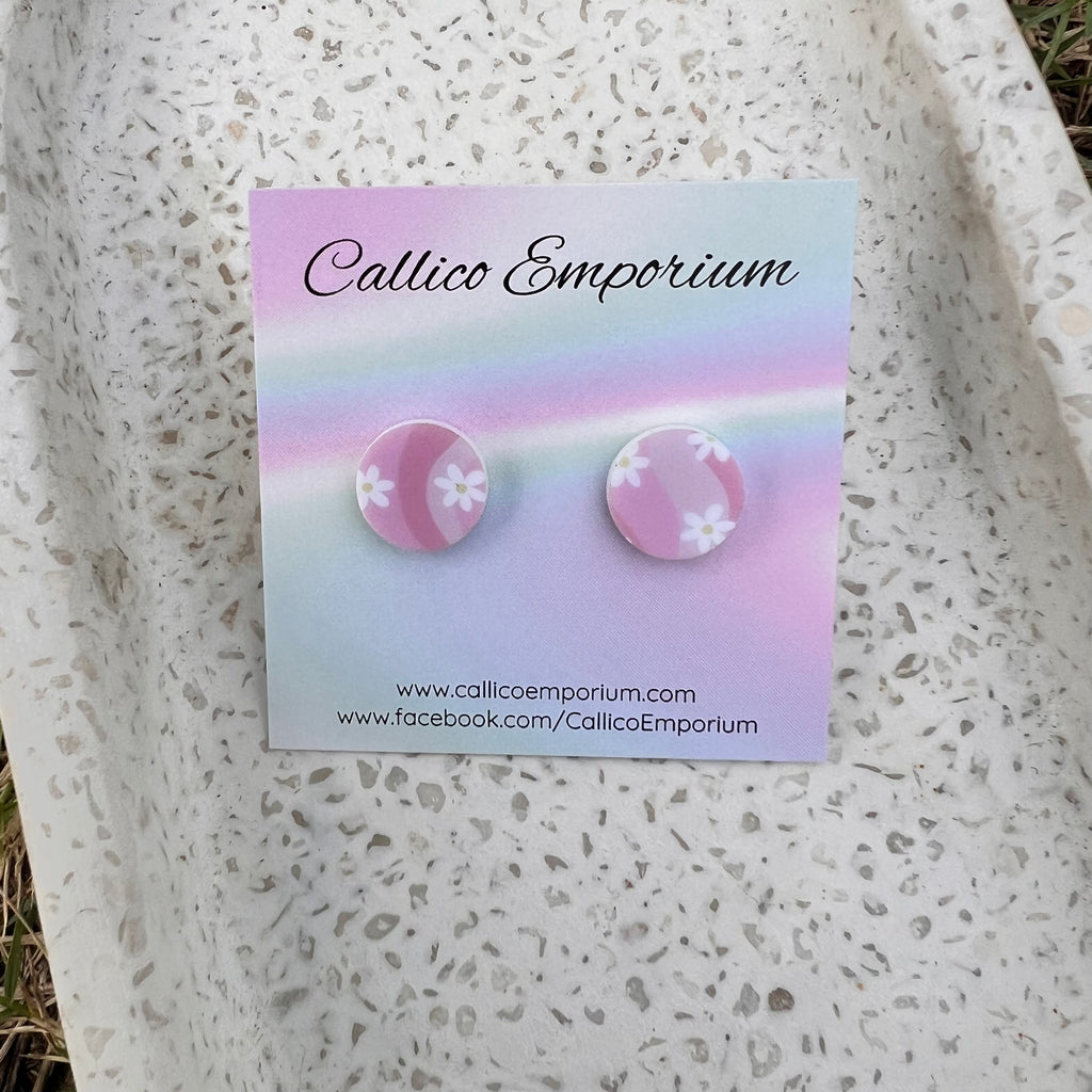 Pink Swirl Floral - UV Printed Acrylic Studs 15mm