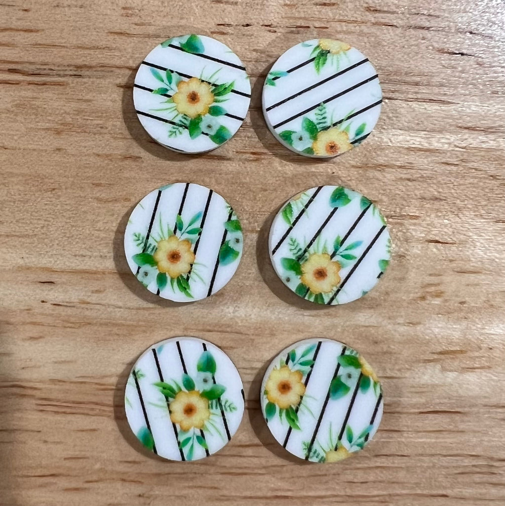UV Printed 15mm Acrylic Hibiscus Stripe Stud Blanks