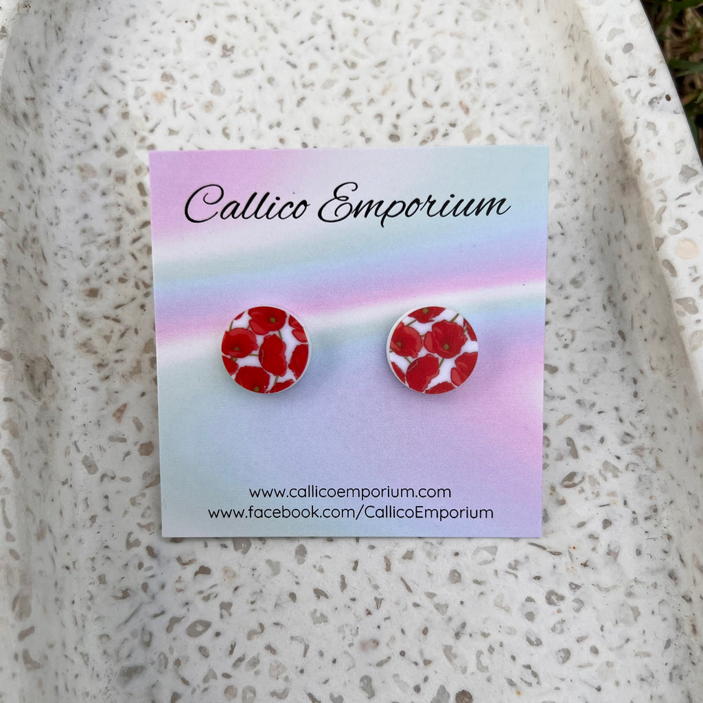 White Poppies - UV Printed Acrylic Studs 15mm