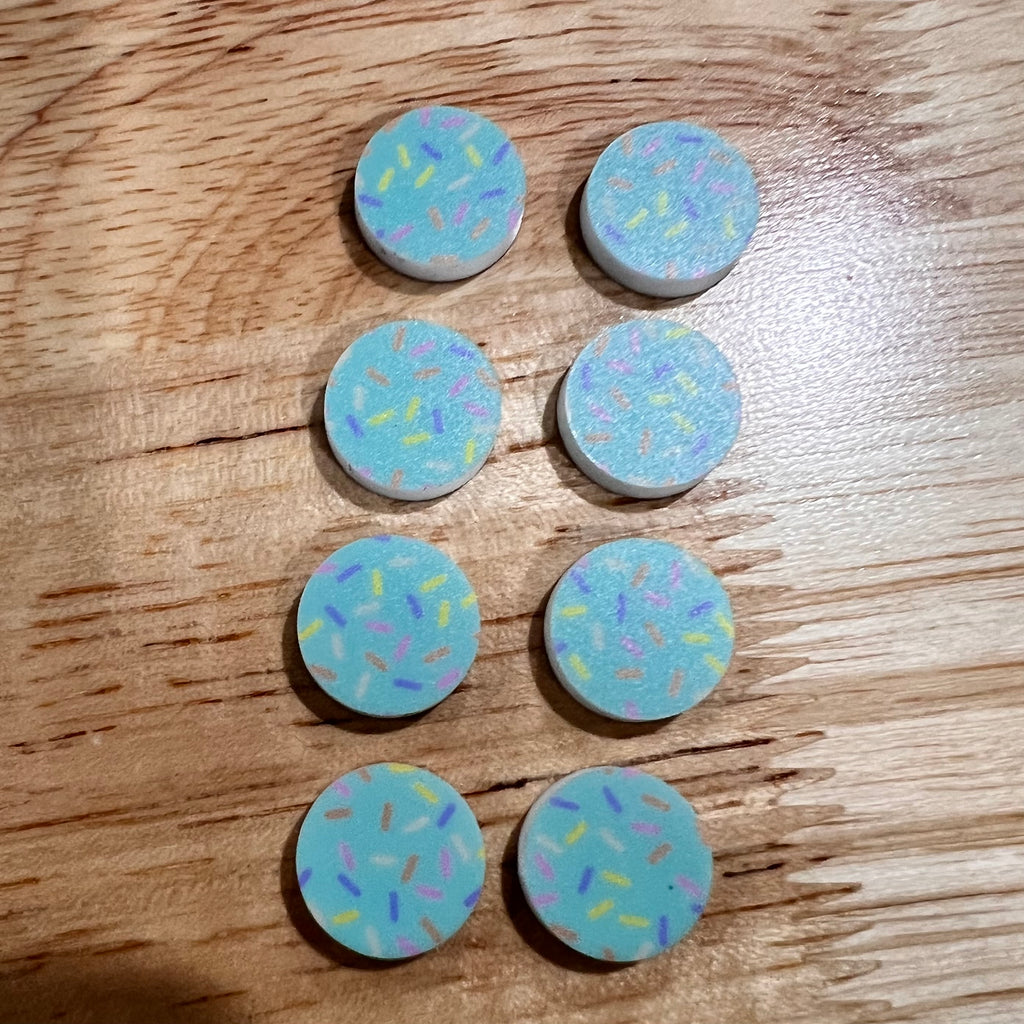 UV Printed 15mm Acrylic Blue Sprinkles Stud Blanks