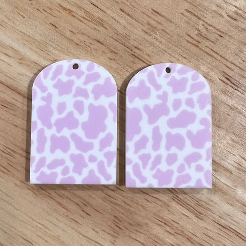 UV Printed Acrylic Light Pink Cow Print Arch Dangle Blanks with hole