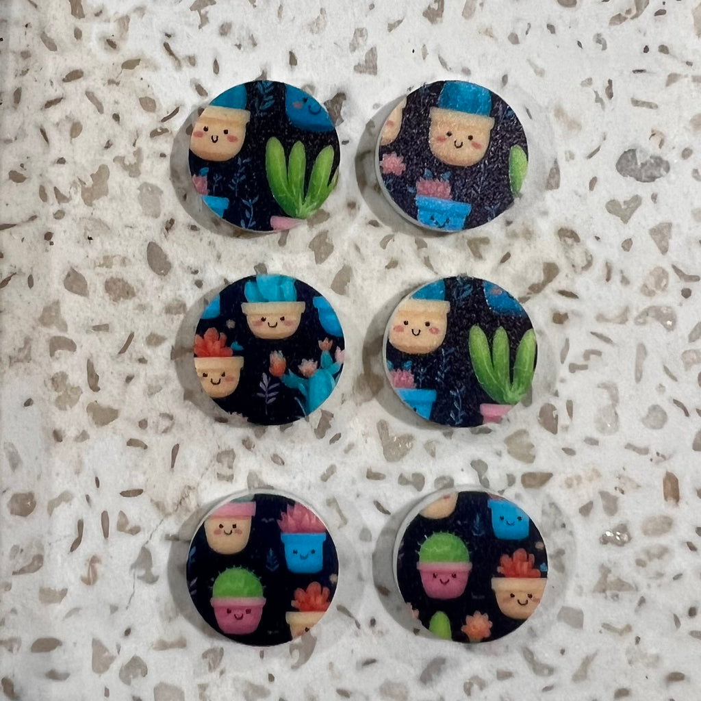 UV Printed 15mm Acrylic Cheeky Succulents Stud Blanks