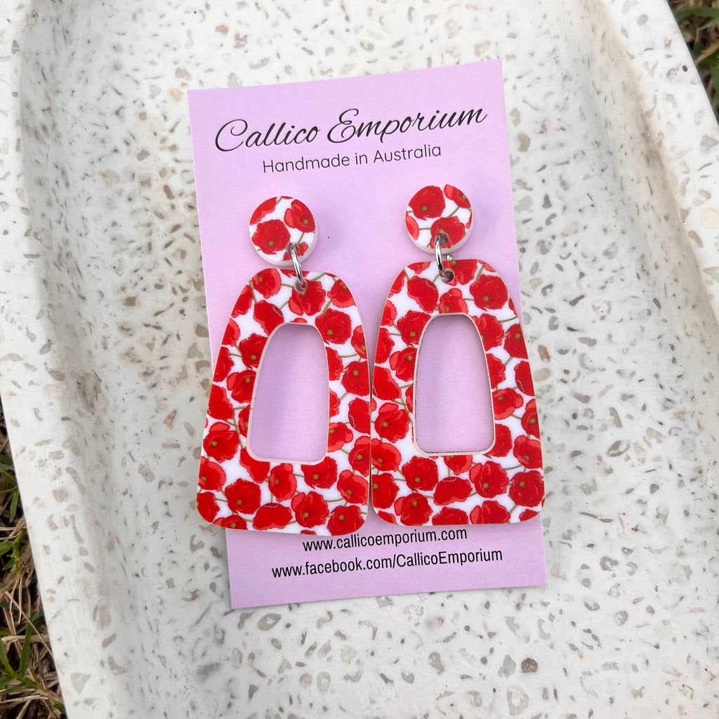 White Poppies - UV Printed Stud Dangles