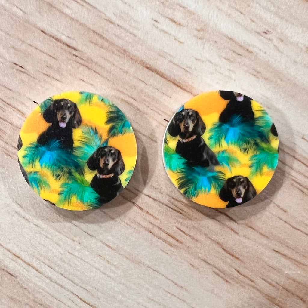 UV Printed 20mm Acrylic Tropical Dachshund Print Stud Blanks