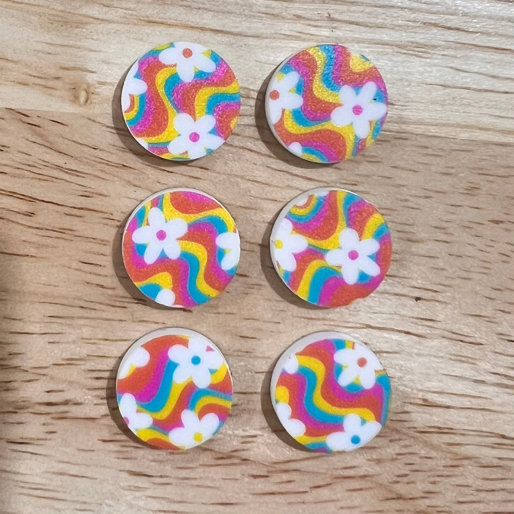 UV Printed 15mm Acrylic Groovy Floral Print Stud Blanks