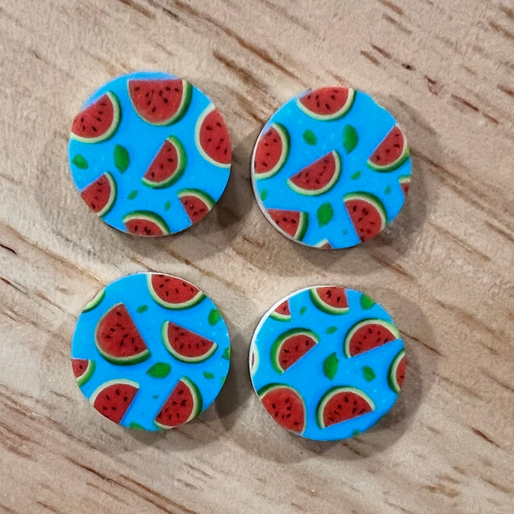 UV Printed 15mm Acrylic Blue Watermelon Print Stud Blanks