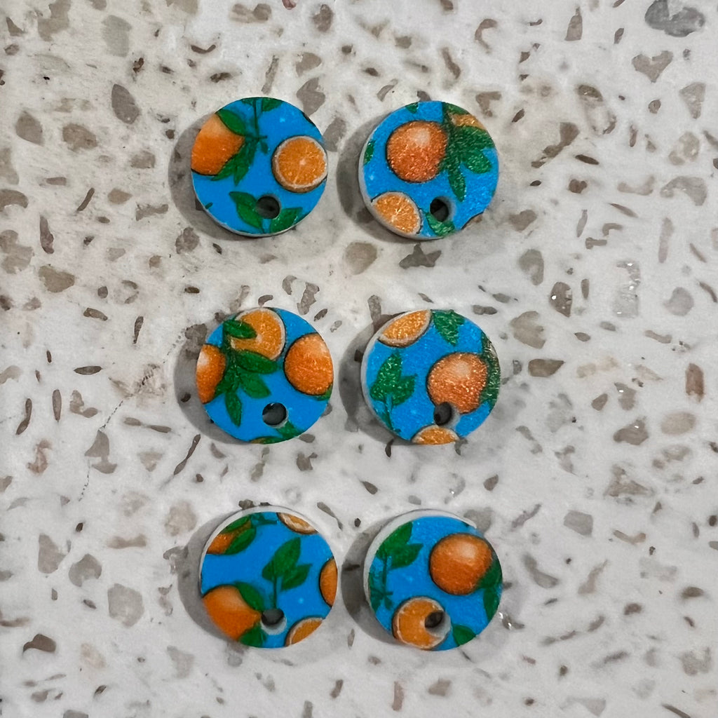 UV Printed 12mm Acrylic Oranges Print Earring Toppers (with hole)