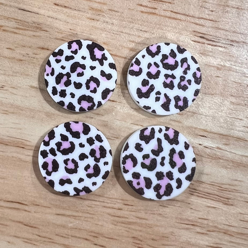 UV Printed 20mm Acrylic Pink Leopard Print Stud Blanks