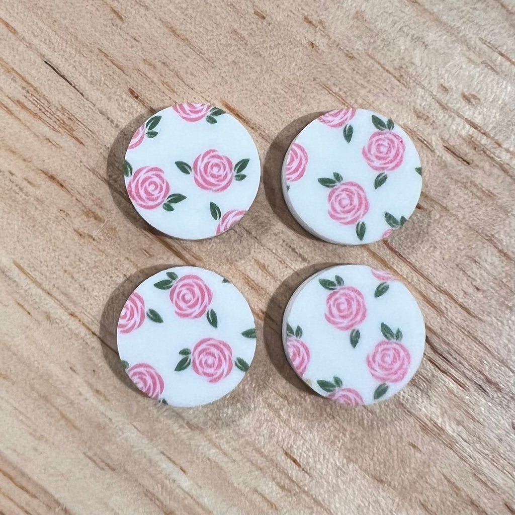 UV Printed 15mm Acrylic Pink Roses Print Stud Blanks