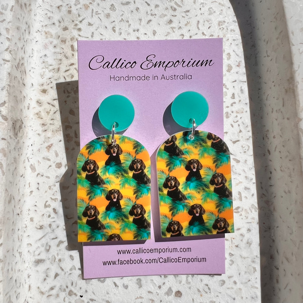 Tropical Dachshunds - UV Printed Stud Dangles
