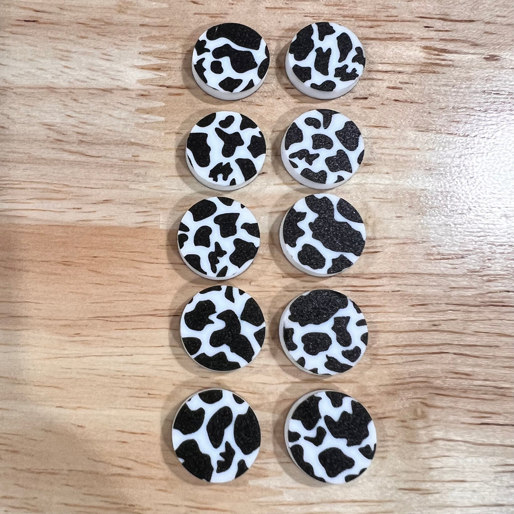 UV Printed 15mm Acrylic Cow Print Stud Blanks