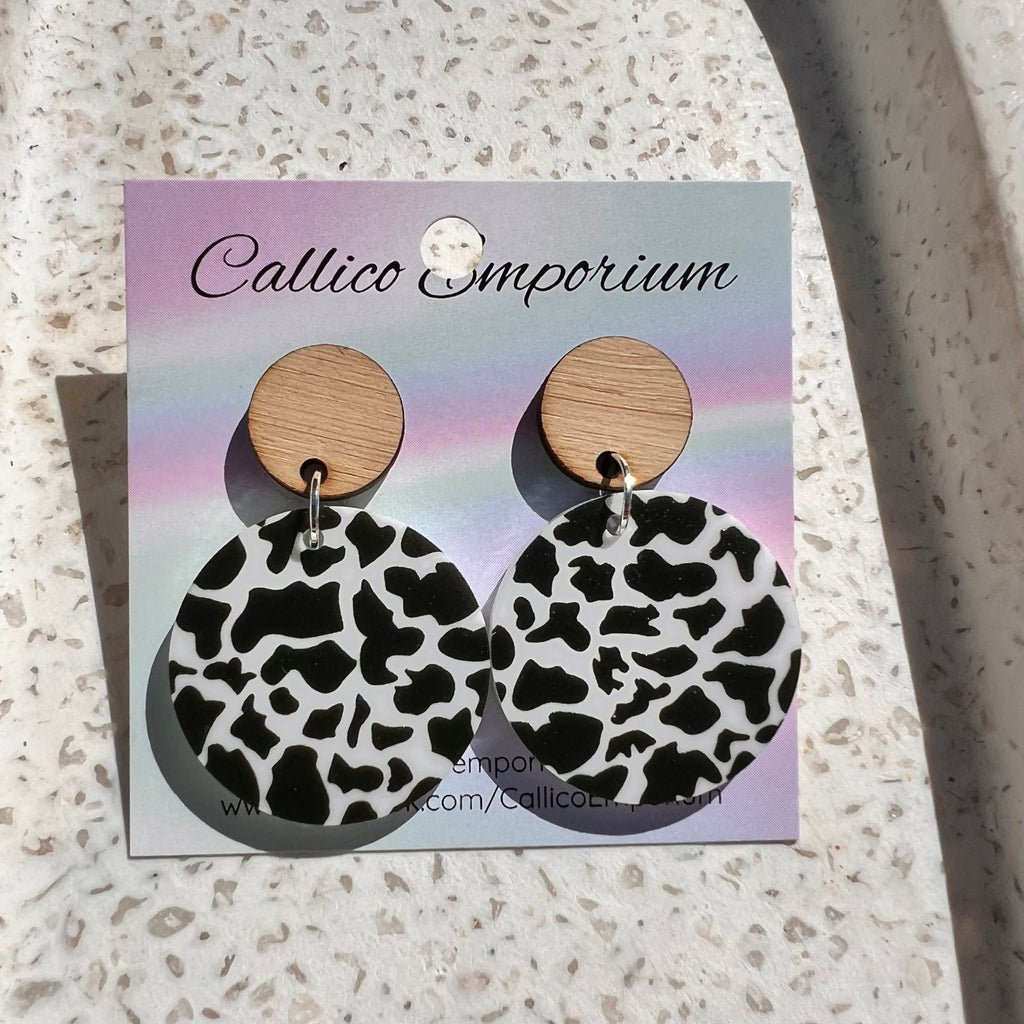 Cow Print and Bamboo - UV Printed Stud Dangles