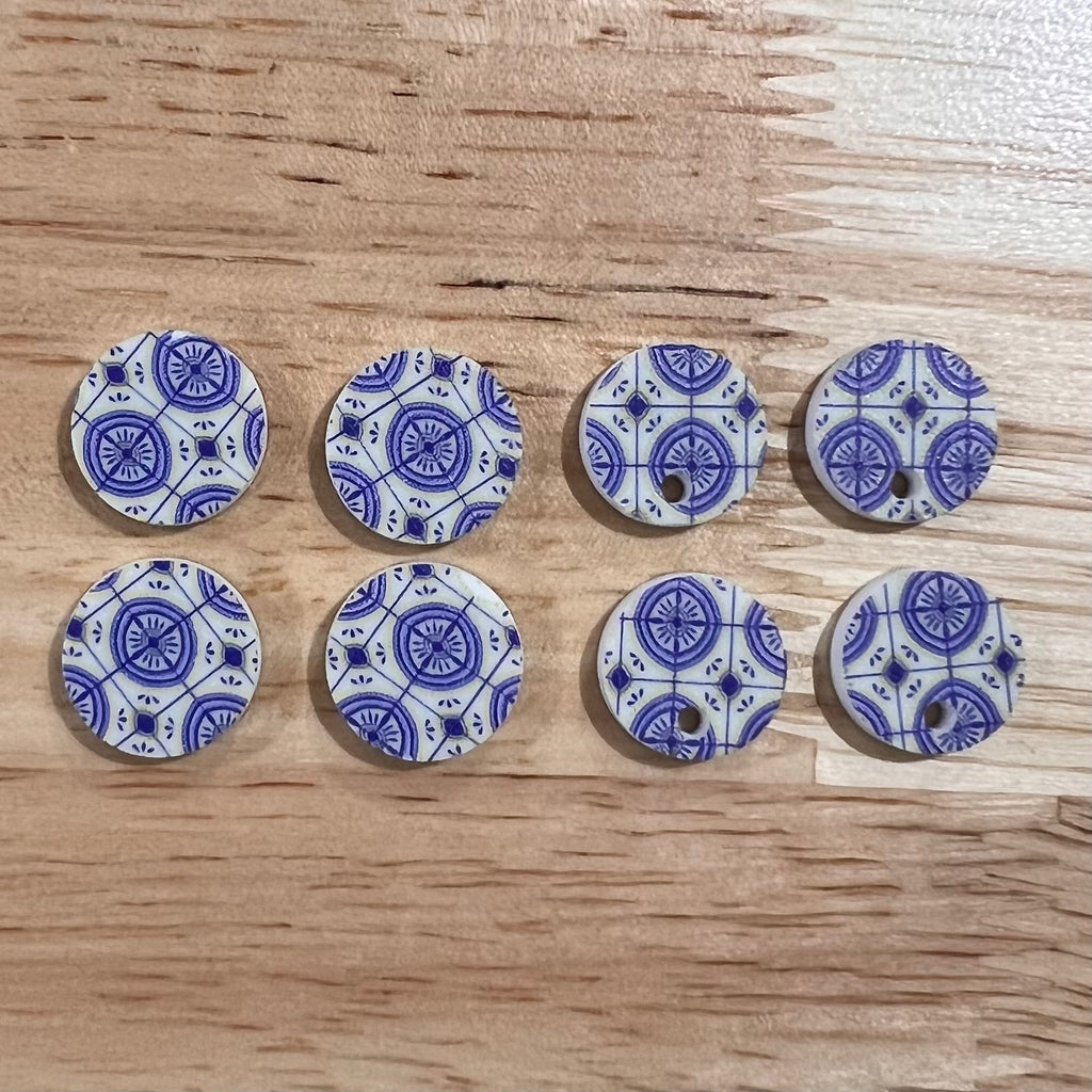 UV Printed Acrylic Moroccan Tile 15mm Stud Blanks or 14mm Earring Toppers (with hole)