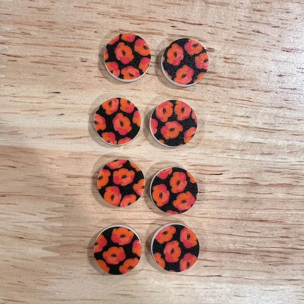 UV Printed 15mm Acrylic Black Poppy Stud Blanks