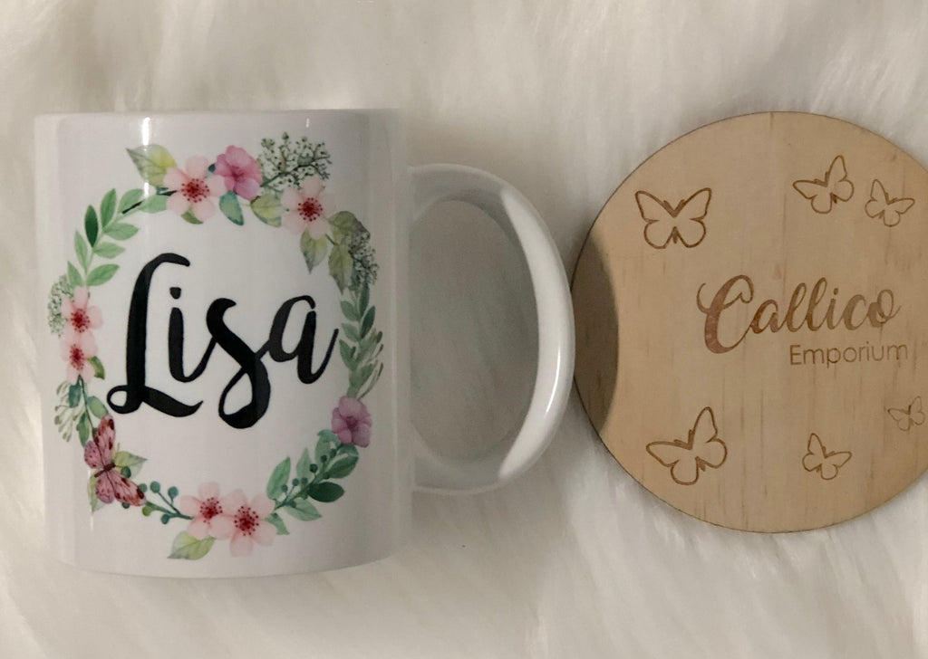 Personalised Floral Wreath Name 11oz Mug