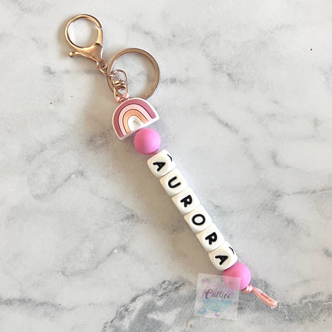 Beaded Personalised Name Keyring / Bagtag