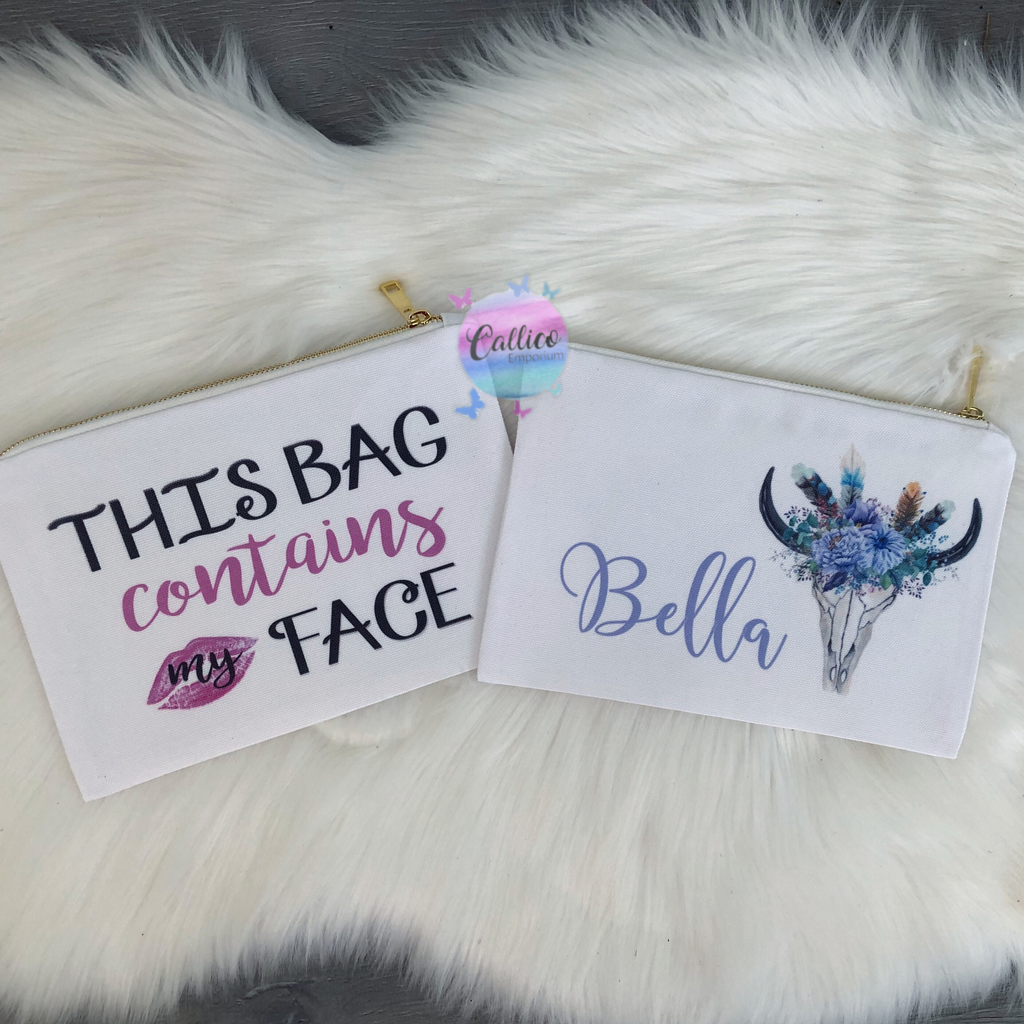 CUSTOM/PERSONALISED MAKEUP BAG WITH GOLD ZIP