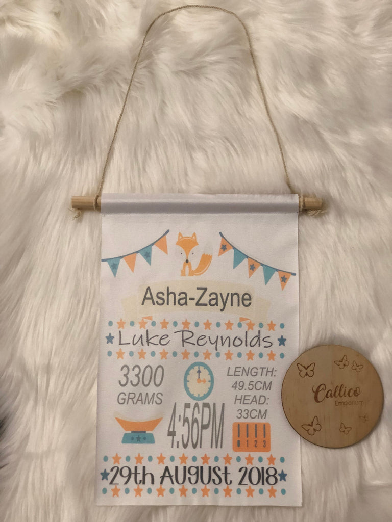 Birth Details Hanging Flag/Banner