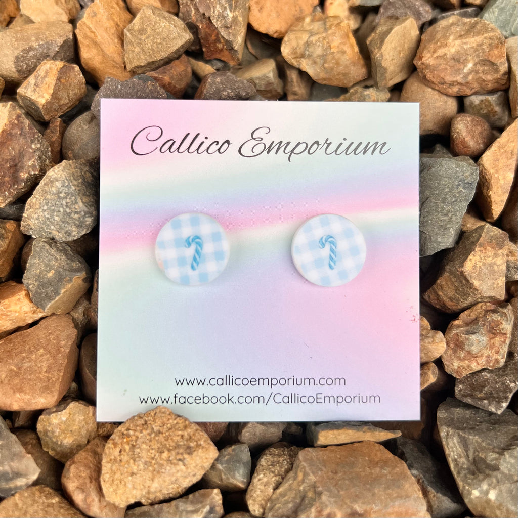 Blue Candy Cane Printed Acrylic Stud Earrings