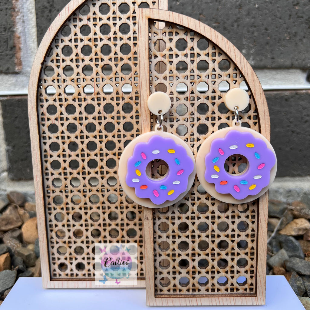 Purple Iced Donut Double layered Acrylic Stud Dangle Earrings