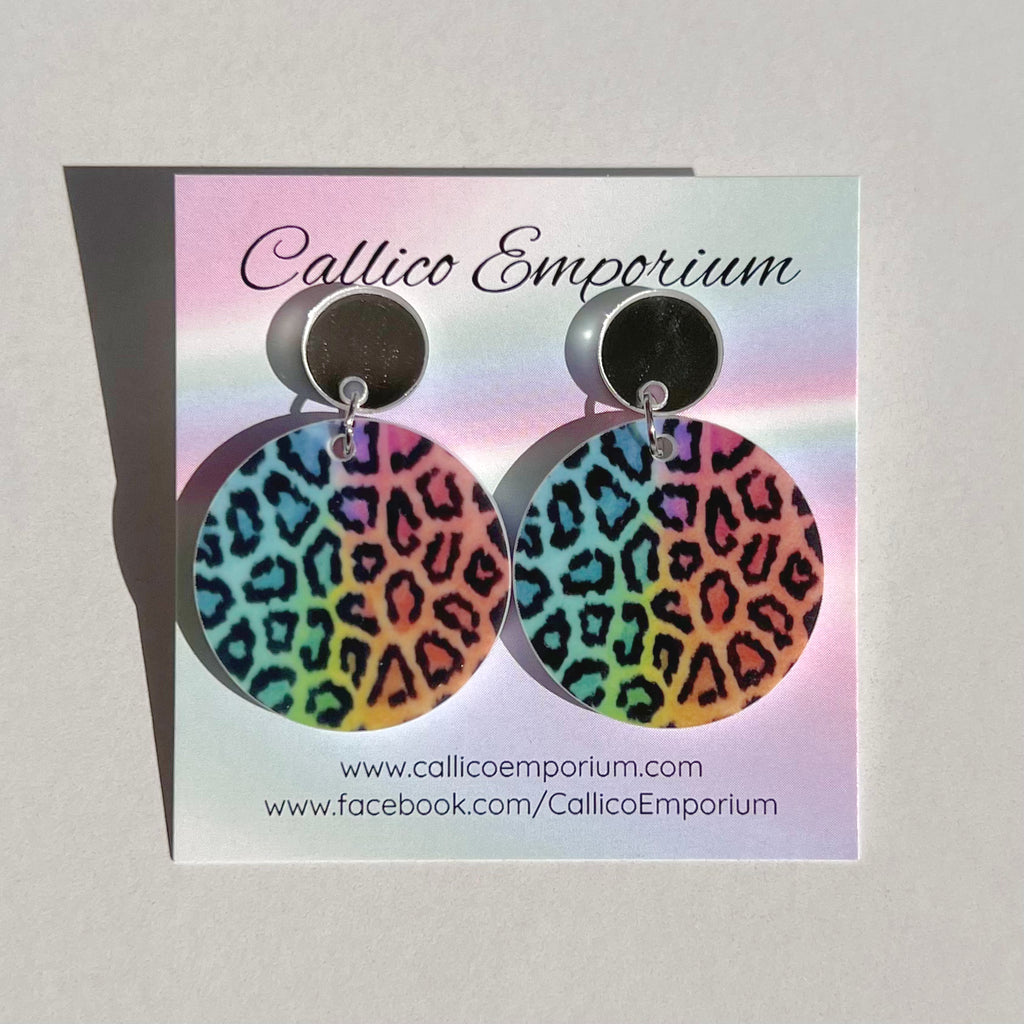 Rainbow Leopard Print - Printed Stud Dangles