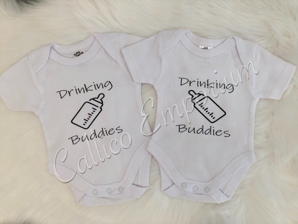 TWINS DRINKING BUDDIES ONESIE SET of 2