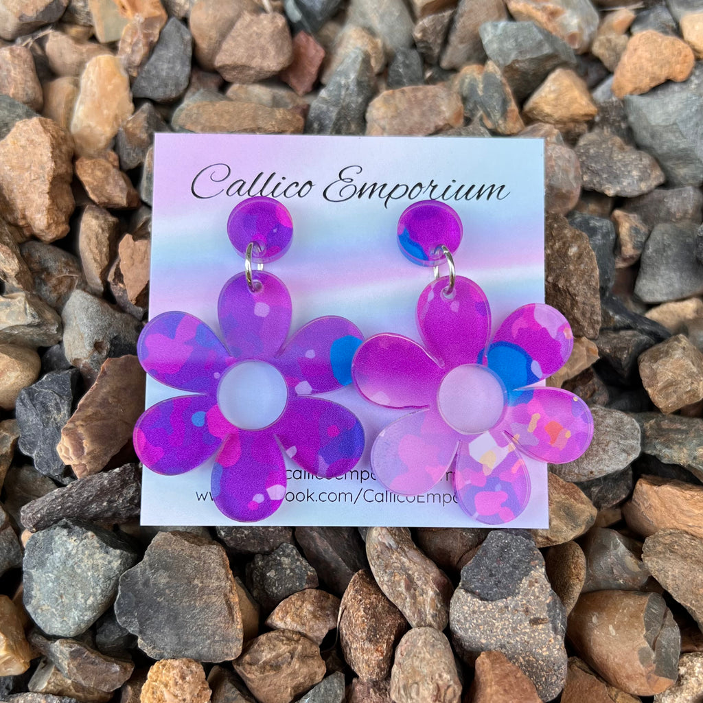 Retro Print Flower Earrings - UV Printed Stud Dangles