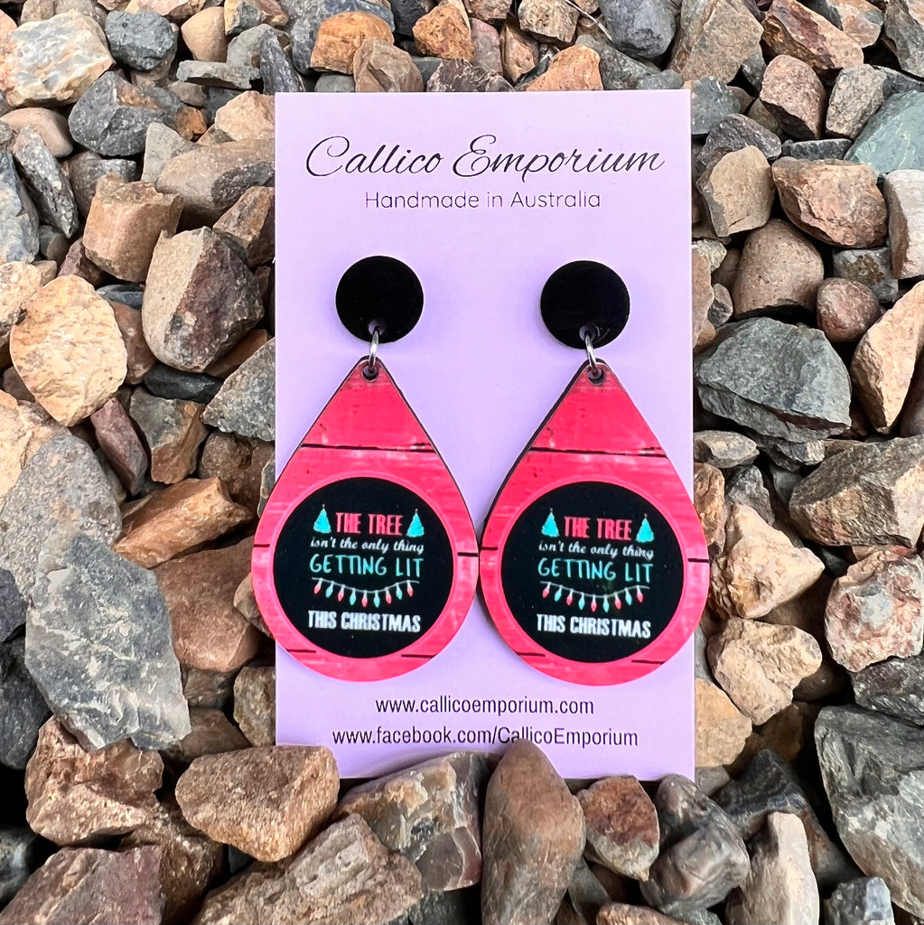 Getting Lit Wooden Printed Stud Dangle Earrings