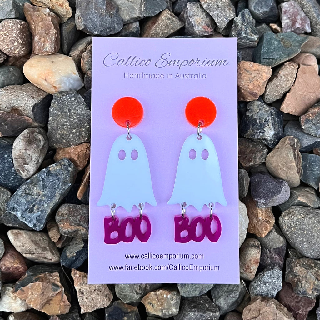 BOO Ghost Halloween Dangle Stud Earrings