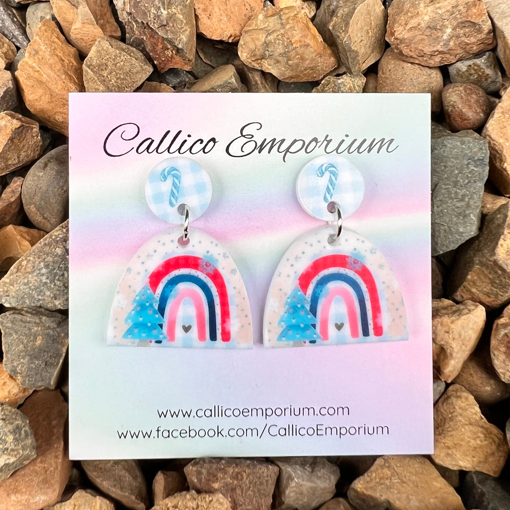 Christmas Rainbow Candy Cane Acrylic Stud Dangle Earrings