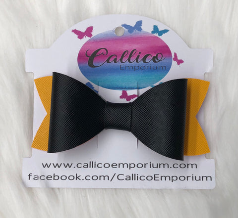 Black and Yellow “Emma” inspired Faux Leather Hair Bow with bow clip