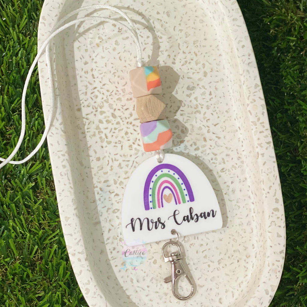 Personalised Rainbow Beaded Lanyard - Add any name