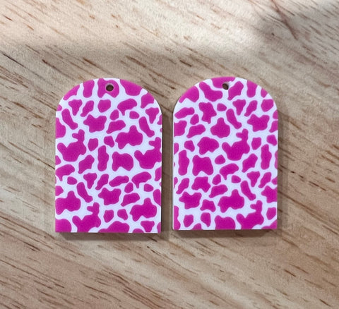 UV Printed Acrylic Dark Pink Cow Print Arch Dangle Blanks with hole