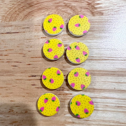 UV Printed 15mm Acrylic Yellow Strawberries Stud Blanks