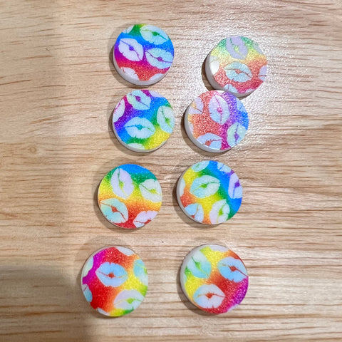 UV Printed 15mm Acrylic Rainbow Lips Stud Blanks