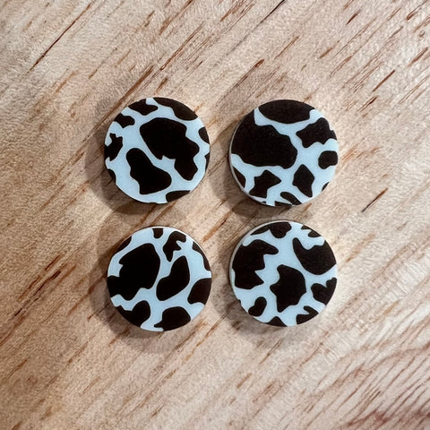 MUV Printed 15mm Acrylic Mint/Brown Cow Print Stud Blanks