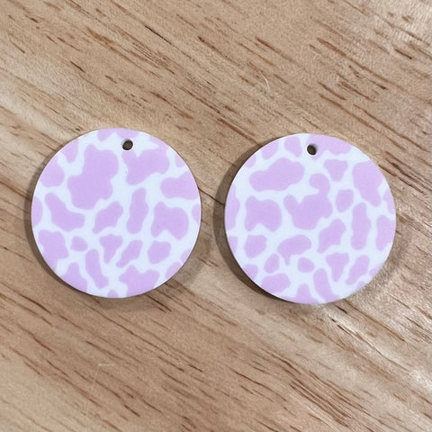 UV Printed Acrylic Light Pink Cow Print Round Dangle Blanks with hole