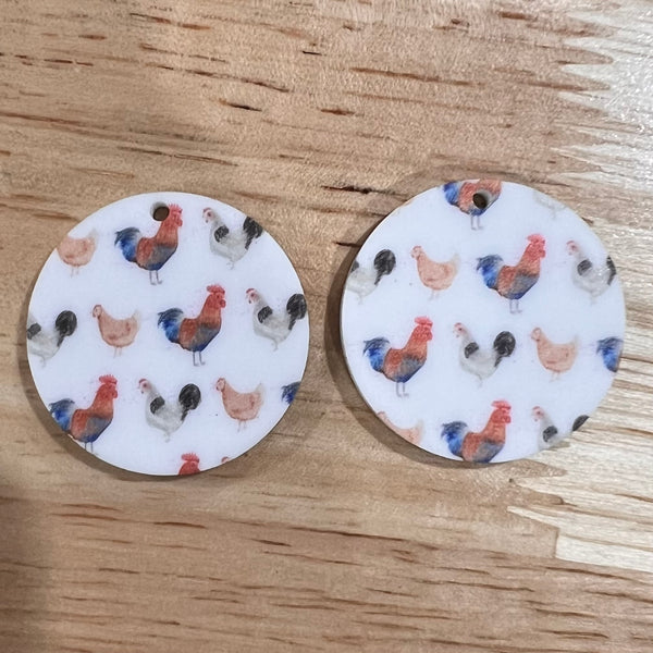 UV Printed Acrylic Chickens Print Round Dangle Blanks with hole