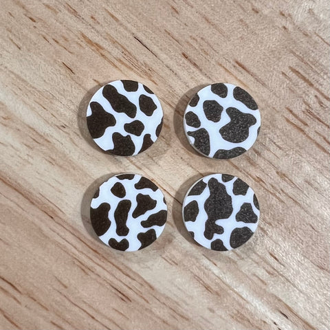 UV Printed 15mm Acrylic Dark Brown Cow Print Stud Blanks