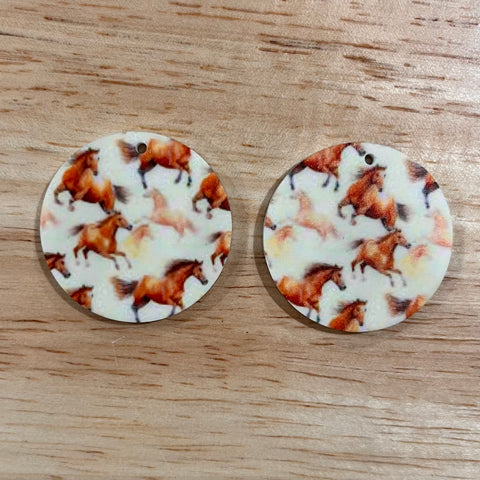 UV Printed Acrylic Horses Round Dangle Blanks with hole