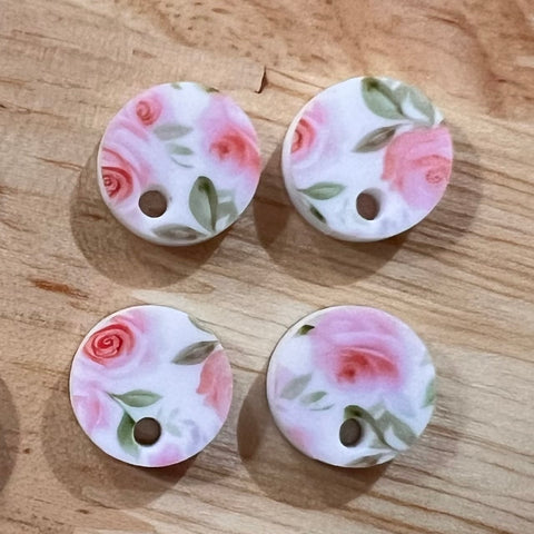 UV Printed 12mm Acrylic Cottage Roses Earring Toppers (with hole)