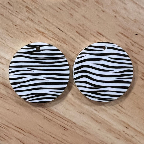 UV Printed Acrylic Zebra Print Round Dangle Blanks with hole