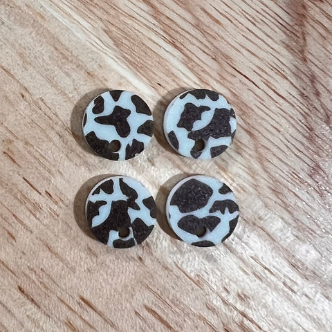 UV Printed 12mm Acrylic Mint/Brown Cow Print Earring Toppers (with hole)