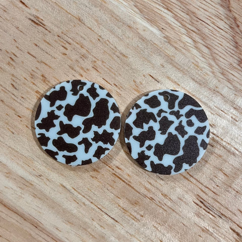 UV Printed Acrylic Mint/Brown Cow Print Round Dangle Blanks with hole