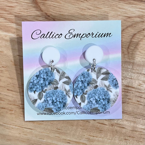 Blue Hydrangea - UV Printed Acrylic Stud Dangles