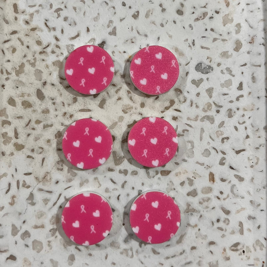 UV Printed 15mm Acrylic Pink Ribbon Hearts Stud Blanks