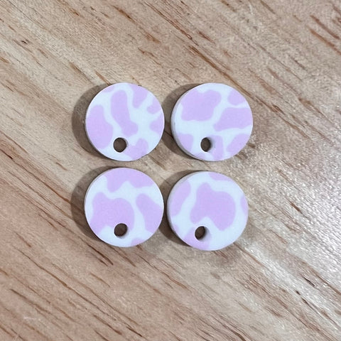 UV Printed 12mm Acrylic Light Pink Cow Print Earring Toppers (with hole)