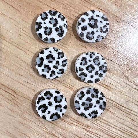UV Printed 15mm Acrylic Snow Leopard Print Stud Blanks
