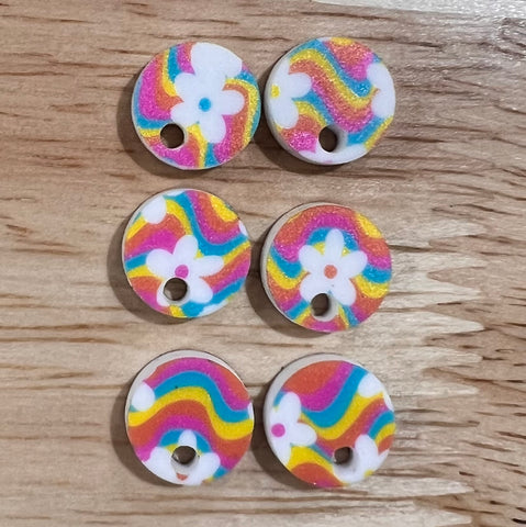 UV Printed 12mm Acrylic Groovy Floral Print Earring Toppers (with hole)