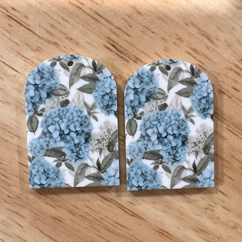 UV Printed Acrylic Blue Hydrangea Print Arch Dangle Blanks with hole